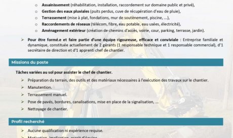 TERRA'PREST, assainisseur et terrassier situé à Goncelin (38570) entre Grenoble et Chambéry recrute un.e manœuvre TP (H/F)