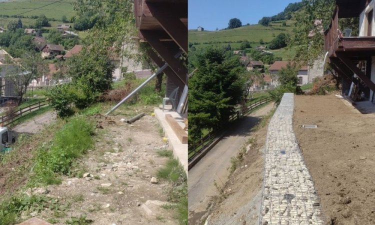 Avant/Après les travaux de terrassement et de soutènement à Hurtières 38570