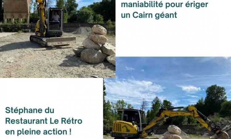 Conduite de pelle et maniabilité pour ériger un Cairn géant chez Terra'Prest votre entreprise de terrassement à Goncelin 38570